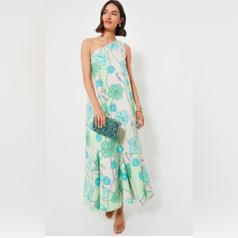 Asymmetrical Floral Dress in Green and Blue